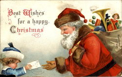 Best Wishes For A Happy Christmas Santa Claus Postcard Postcard