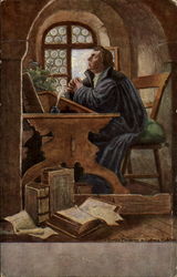 Man praying at desk Postcard