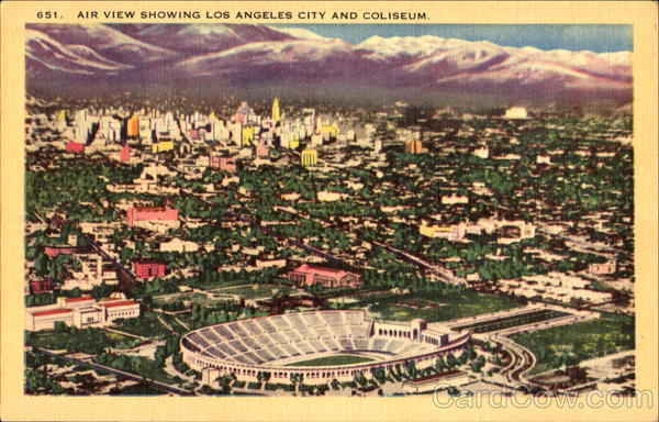 Air View Showing Los Angeles City And Coliseum California