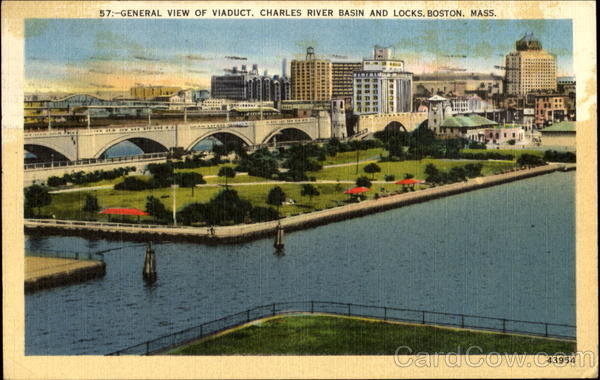General View Of Viaduct, Charles River Basin And Locks Boston Massachusetts