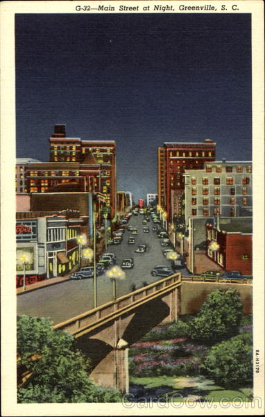 Main Street At Night Greenville South Carolina