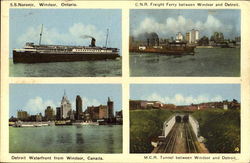 S.S. Noronic, C.N.R. Freight Ferry, Detroit Waterfront, M.C.R. Tunnel Postcard