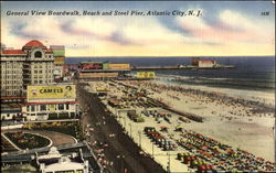 General View Boardwalk Beach And Steel Pier Postcard