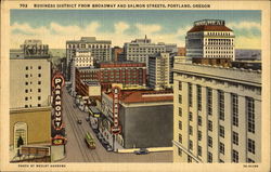 Business District, Broadway and Salmon Streets Portland, OR Postcard Postcard