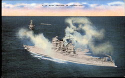 U. S. Navy Cruiser In Action Postcard