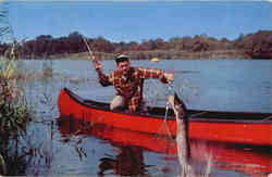 A Tough One to Land Fishing in Canoe Postcard Postcard