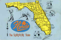 Map of Florida - The Sunshine State Scenic, FL Postcard Postcard