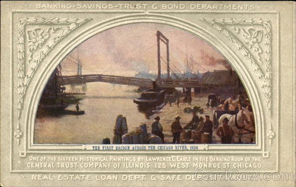 The First Bridge Across The Chicago River 1834 Illinois