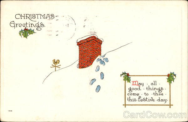 Christmas Greetings Footsteps on Roof Santa Claus