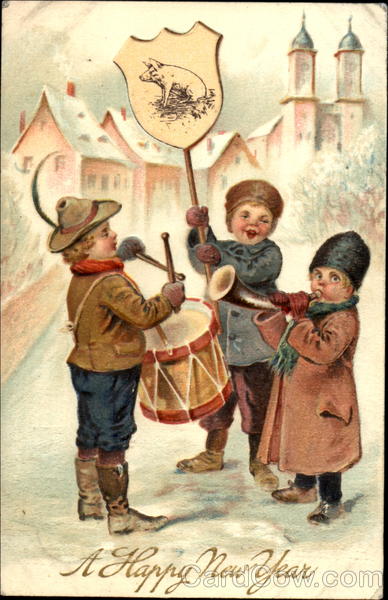 A Happy New Year Children Pig Series 9641 New Year's