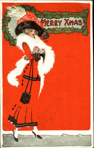 Merry Xmas Woman with Gifts Christmas