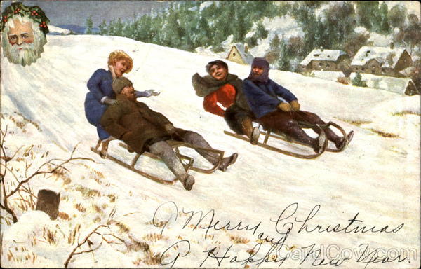 Sledding A Merry Christmas A Happy New Year Children