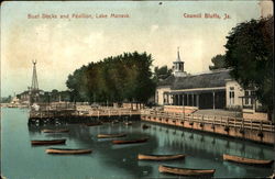 Boat Docks And Pavilion, Lake Manava Council Bluffs, IA Postcard Postcard