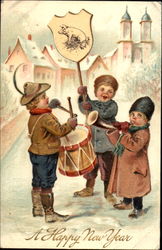 A Happy New Year Children Pig Series 9641 Postcard