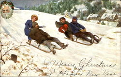Sledding A Merry Christmas A Happy New Year Postcard