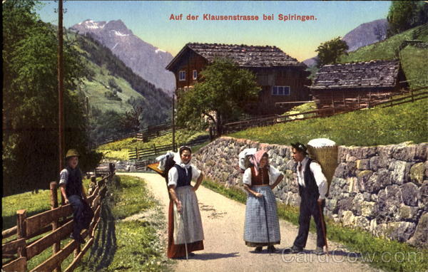villagers on the Klausenstrasse mountain road near Spiringen Switzerland