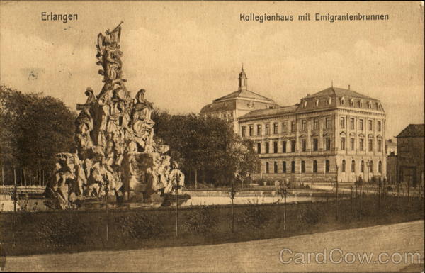 Erlangen. Kollegienhaus mit Emigrantenbrunnen Germany