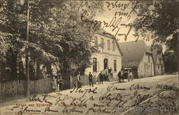 Greetings from Eystrup. Railway station hotel Germany