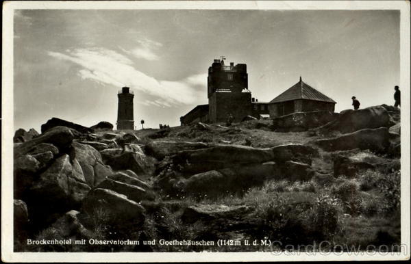 Brockenhotel mit Observatorium und Goethehauschen Brocken im Harz Germany