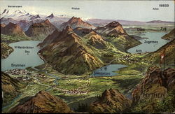 Scenic view of various Swiss landmarks and towns Postcard