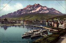 Seebrücke u. Pilatus (2132 m) Luzern, Switzerland Postcard Postcard