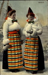 Rättvik. Two women in traditional costumes Sweden Postcard Postcard