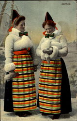 Rättvik. Two women in traditional costumes Postcard