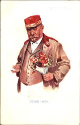Wiener Type--Man with flowers and ticket Postcard