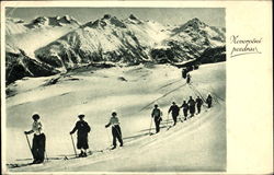 People skiing (Novorocni pozdrav=Happy greetings in Czech) Scenic, Germany Postcard Postcard