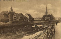 Pforzheim. Untere Aue & Schelmenturm Postcard