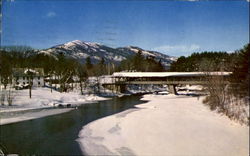 Covered Bridge And Moat Mountain Range From Saco River Conway, NH Postcard Postcard