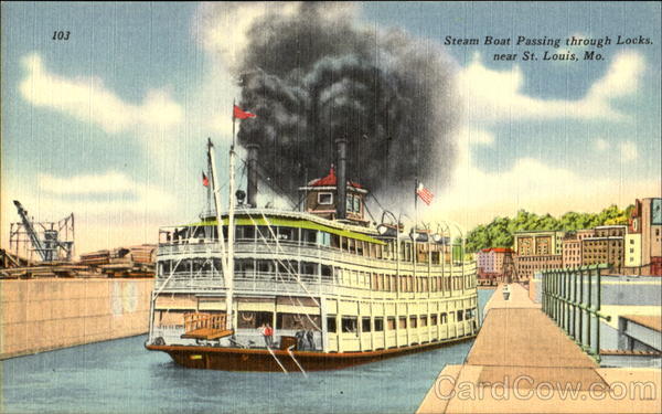 Steam Boat Passing Through Locks St. Louis Missouri