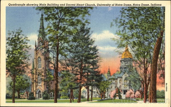 Quadrangle Showing Main Building And Sacred Heart Church, University of Notre Dame Indiana