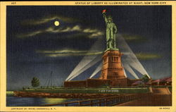 Statue Of Liberty As Illuminated At Night Postcard