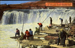 Indians Fishing At Celilo Falls The Dalles, OR Postcard Postcard