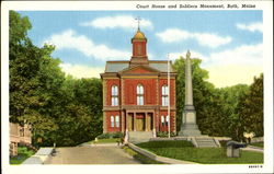 Court House And Soldiers Monument Bath, ME Postcard Postcard