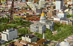 Airplane View Of Portion Of Downtown Denver Postcard