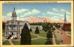Marion County Court House Post Office And State Capitol Postcard