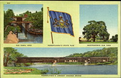 Old Canal Lock Independence Elm Tree Pennsylvania's State Flag And Longest Covered Bridge Postcard