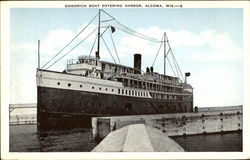 Goodrich Boat Entering Harbor Algoma, WI Postcard Postcard