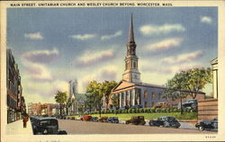 Unitarian Church And Wesley Church, Main Street Postcard