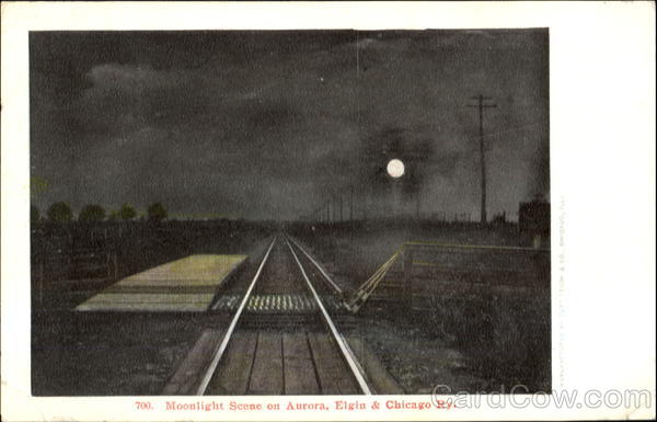 Moonlight Scene On Aurora Elgin & Chicago Ry Trains, Railroad
