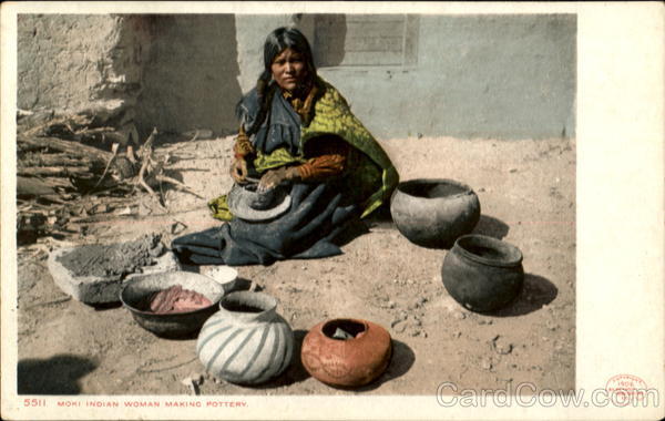 Moki Indian Woman Making Pottery Native Americana