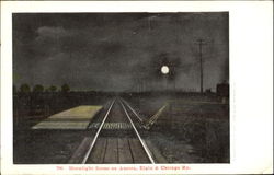 Moonlight Scene On Aurora Elgin & Chicago Ry Trains, Railroad Postcard Postcard