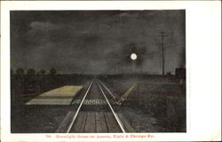 Moonlight Scene On Aurora Elgin & Chicago Ry Postcard