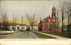 Memorial Library, National Bank, And Town Hall Naugatuck, CT Postcard Postcard