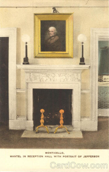 Mantel in Reception hall with portrait of Jefferson Monticello Virginia Mantel in Reception hall with portrait of Jefferson Monticello Virginia