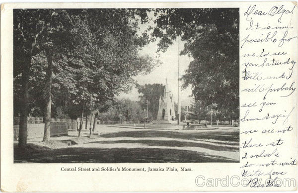 Central Street and Soldier's Monument Jamaica Plain Massachusetts