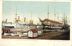 Warships and Old Ironsides, Charlestown Navy Yard Boston, MA Boats, Ships Postcard Postcard