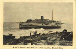 Wreck of Steamer "Bay State" on High Head Cape Elizabeth, ME Boats, Ships Postcard Postcard